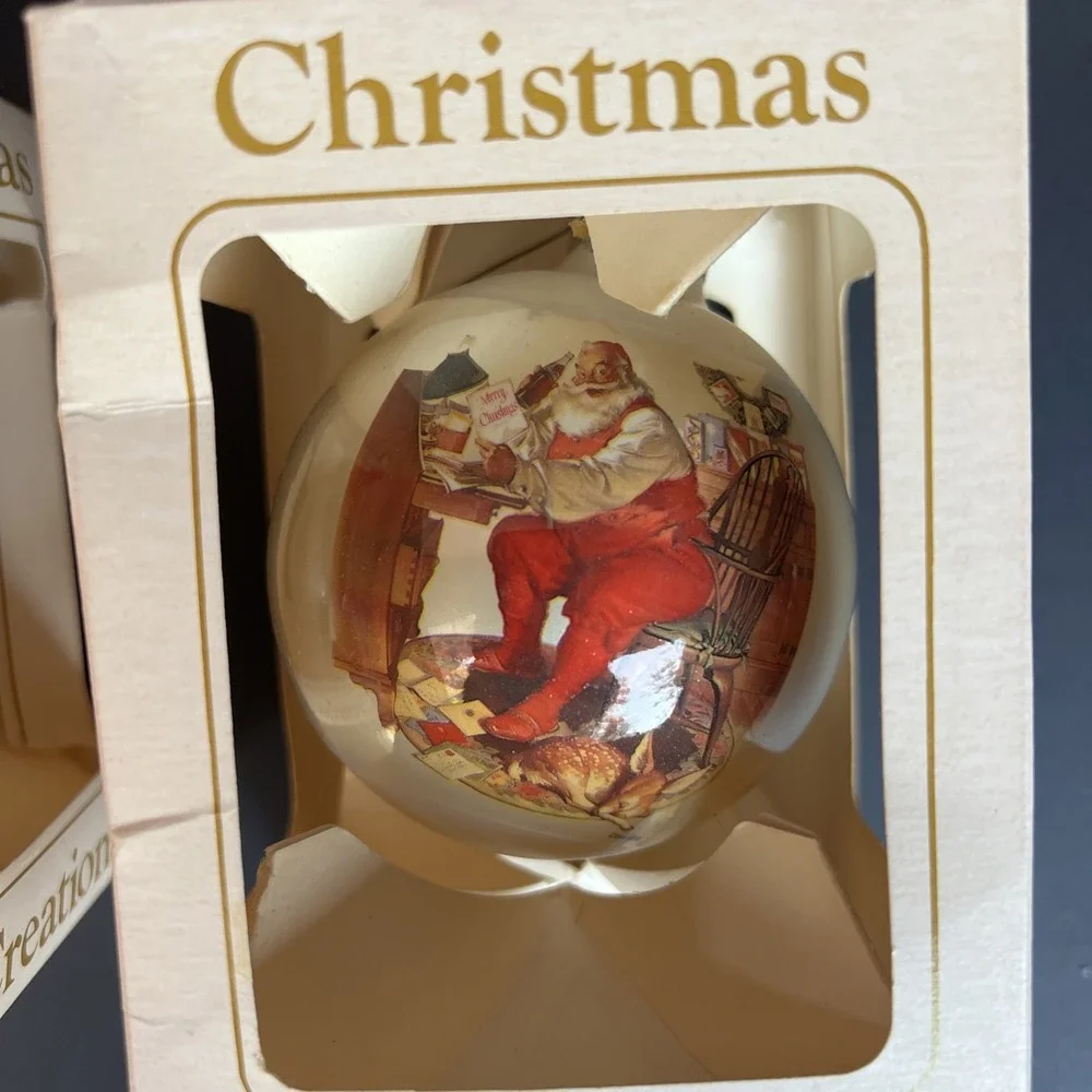 Vintage Santa Claus Glass Ornaments Set of 4 Double Sided Coca Cola Style W/Box